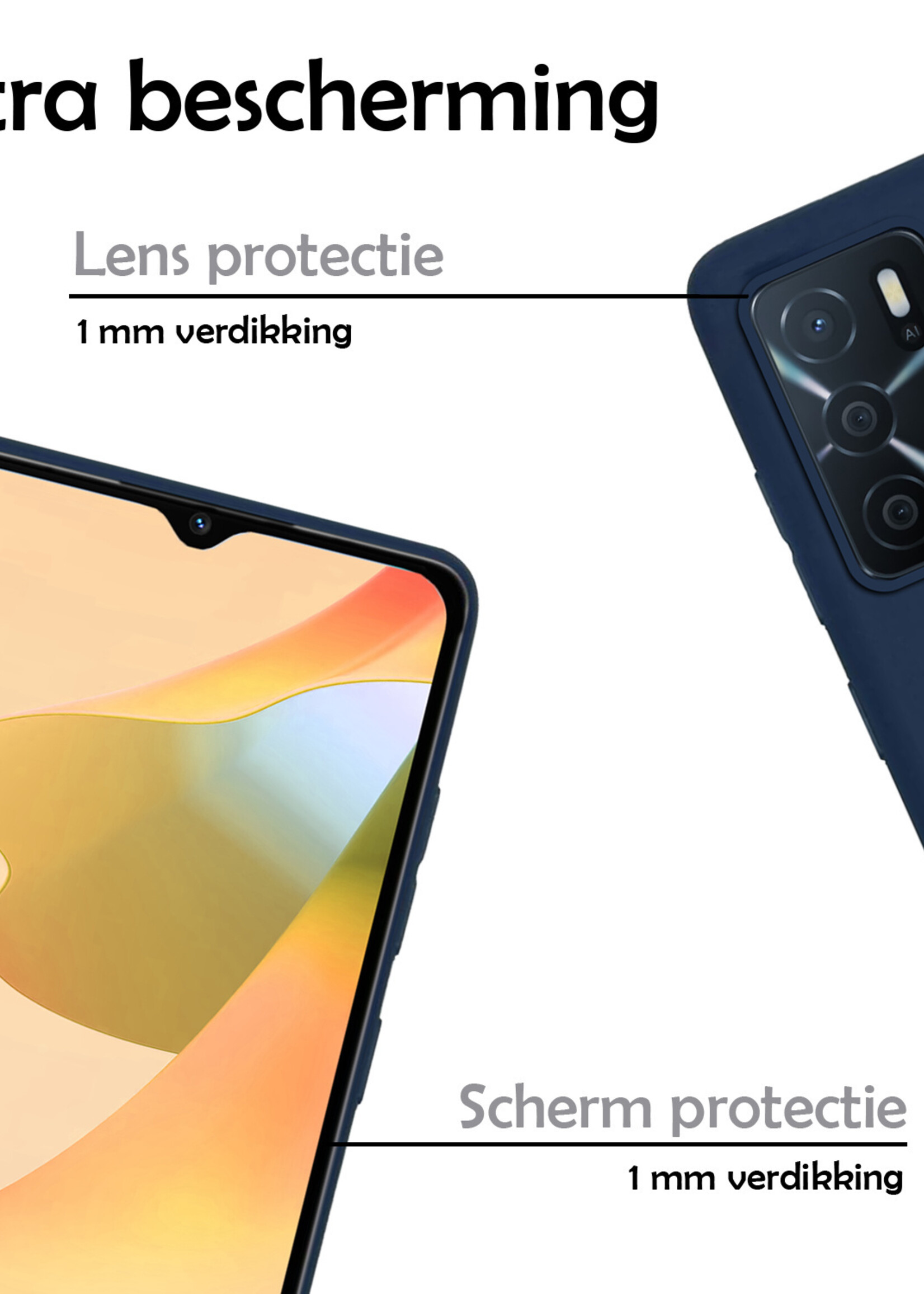 LUQ Hoesje Geschikt voor OPPO A16 Hoesje Siliconen Case Met Screenprotector - Hoes Geschikt voor OPPO A16 Hoes Siliconen - Donkerblauw