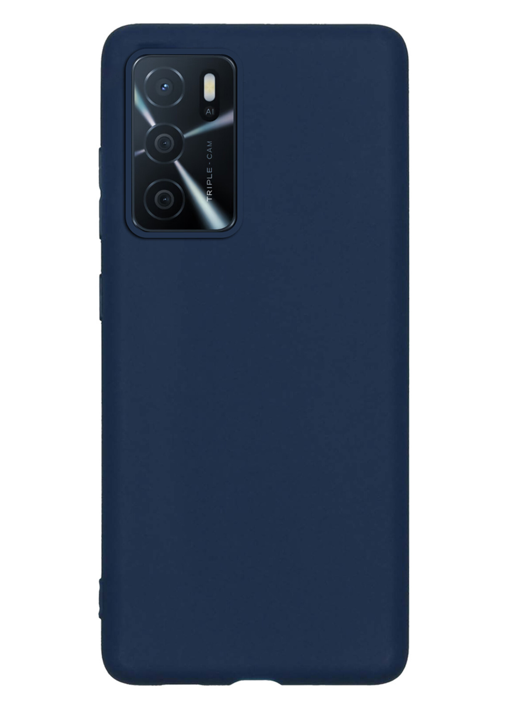 LUQ Hoesje Geschikt voor OPPO A16 Hoesje Siliconen Case Met Screenprotector - Hoes Geschikt voor OPPO A16 Hoes Siliconen - Donkerblauw