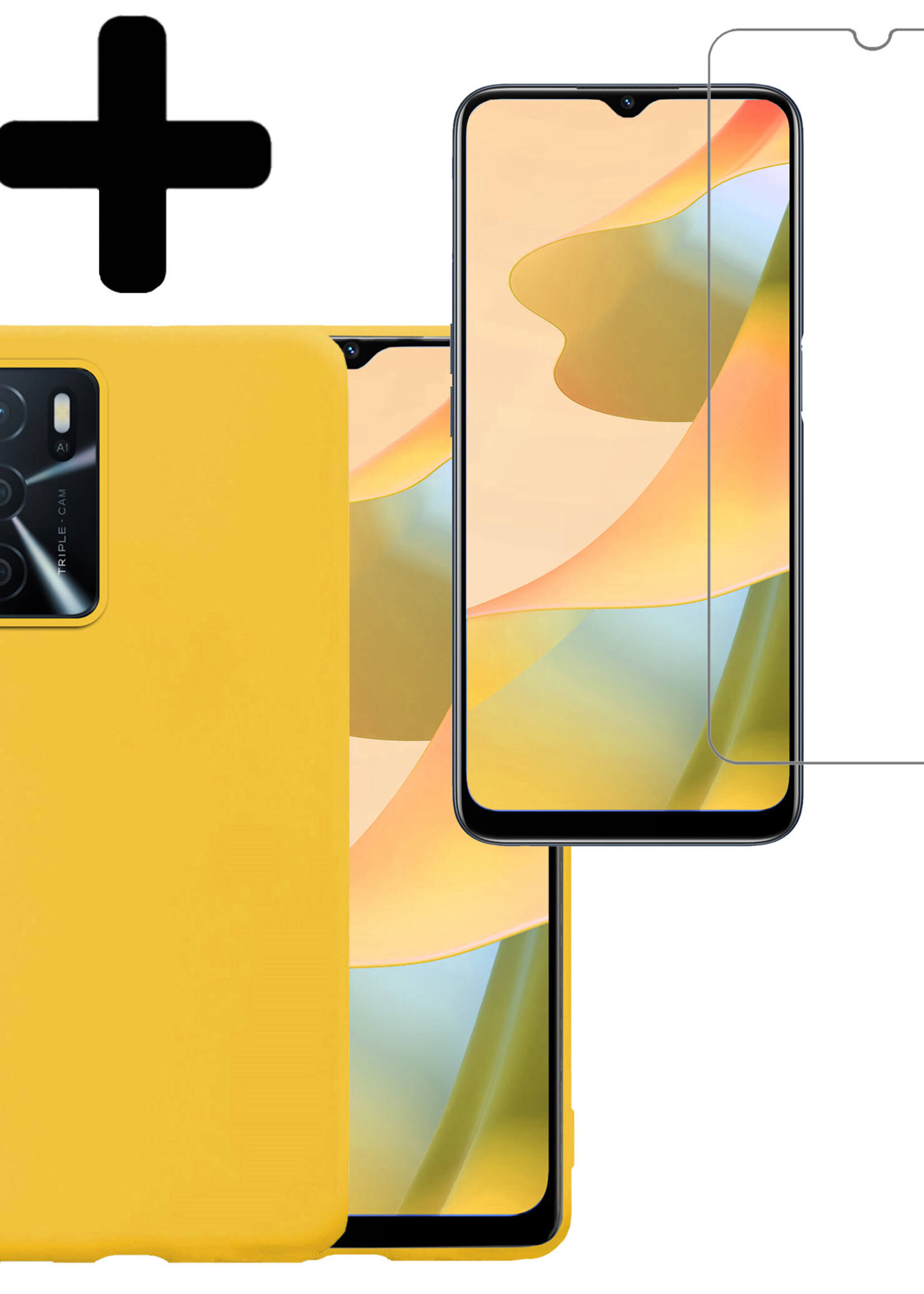LUQ Hoesje Geschikt voor OPPO A16 Hoesje Siliconen Case Met Screenprotector - Hoes Geschikt voor OPPO A16 Hoes Siliconen - Geel