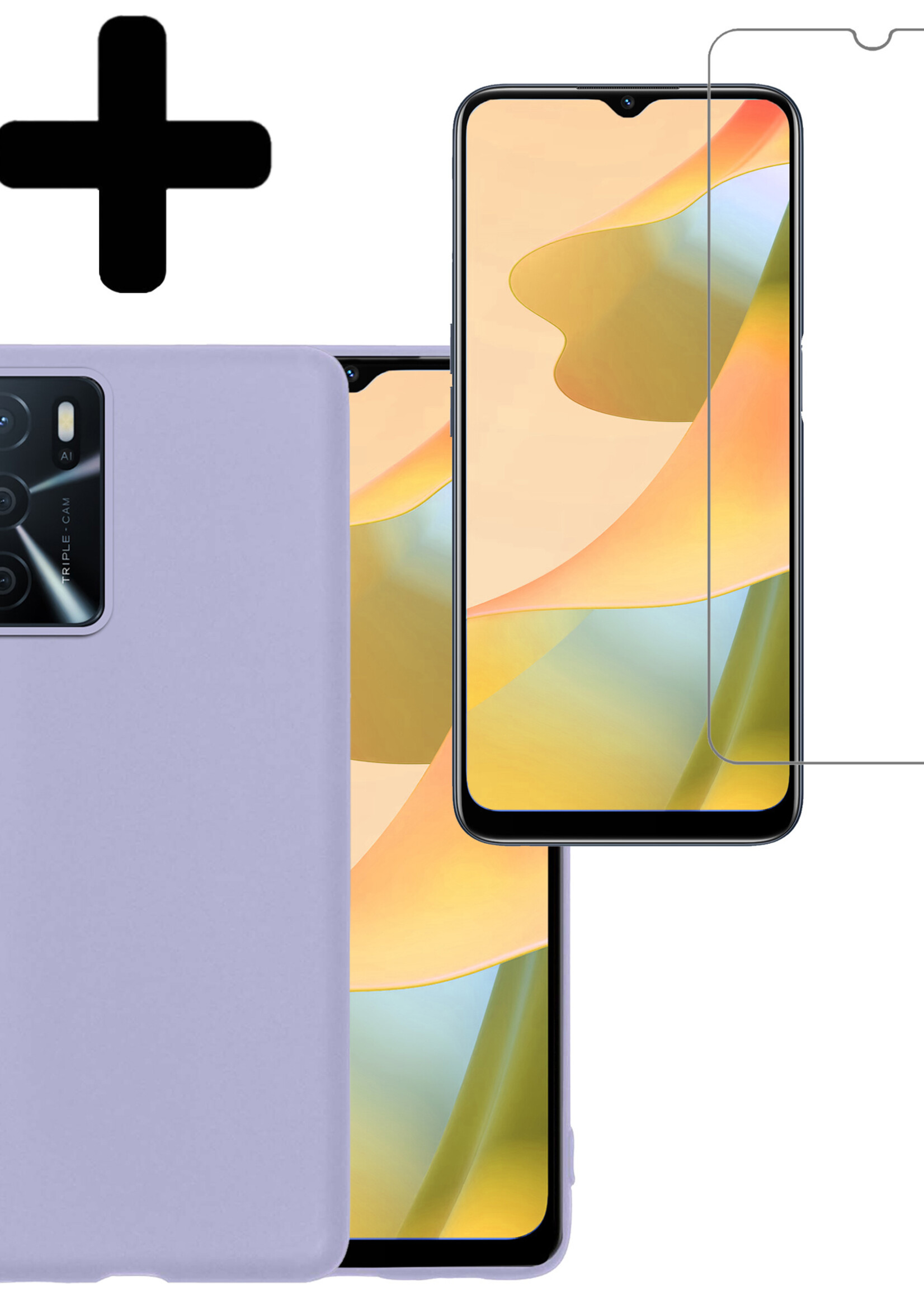 LUQ Hoesje Geschikt voor OPPO A16 Hoesje Siliconen Case Met Screenprotector - Hoes Geschikt voor OPPO A16 Hoes Siliconen - Lila