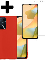 LUQ LUQ OPPO A16 Hoesje Siliconen Met Screenprotector - Rood
