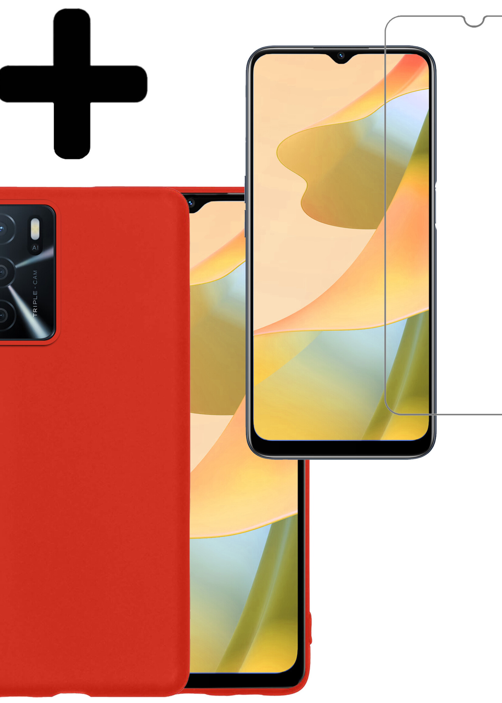 LUQ Hoesje Geschikt voor OPPO A16 Hoesje Siliconen Case Met Screenprotector - Hoes Geschikt voor OPPO A16 Hoes Siliconen - Rood