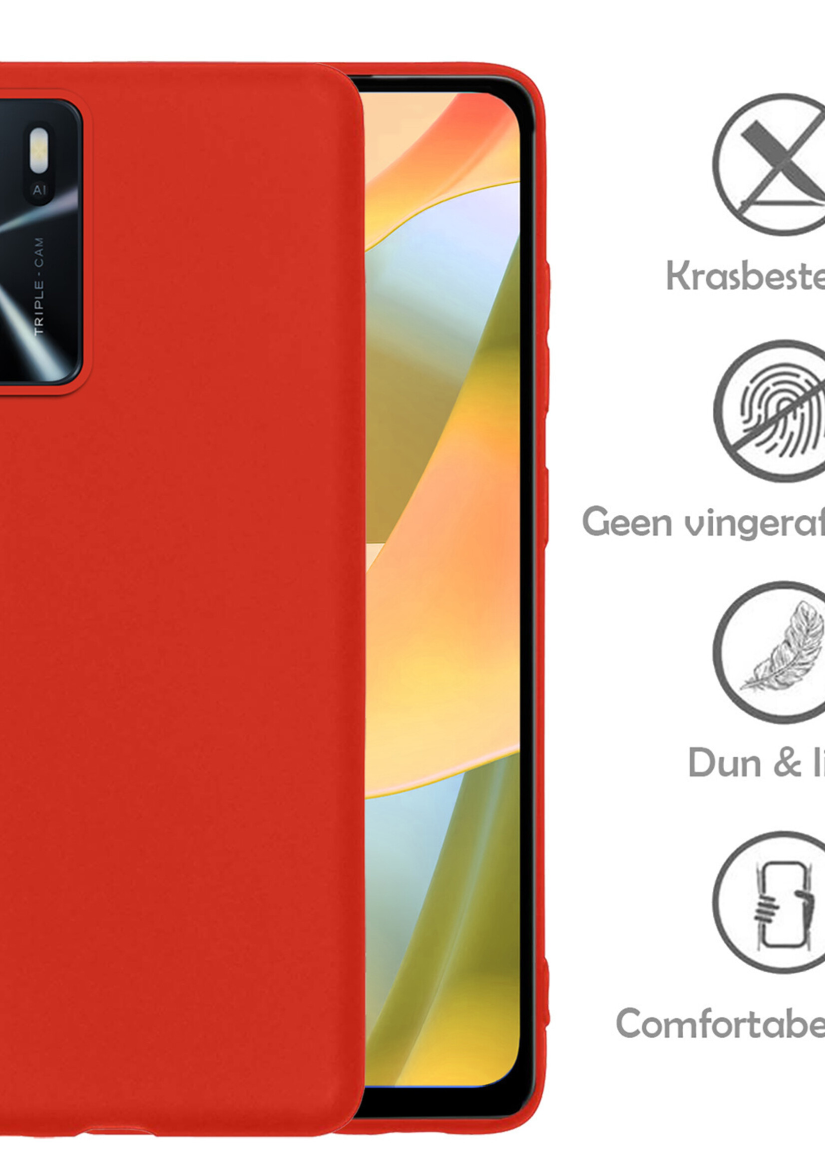 LUQ Hoesje Geschikt voor OPPO A16 Hoesje Siliconen Case Met Screenprotector - Hoes Geschikt voor OPPO A16 Hoes Siliconen - Rood