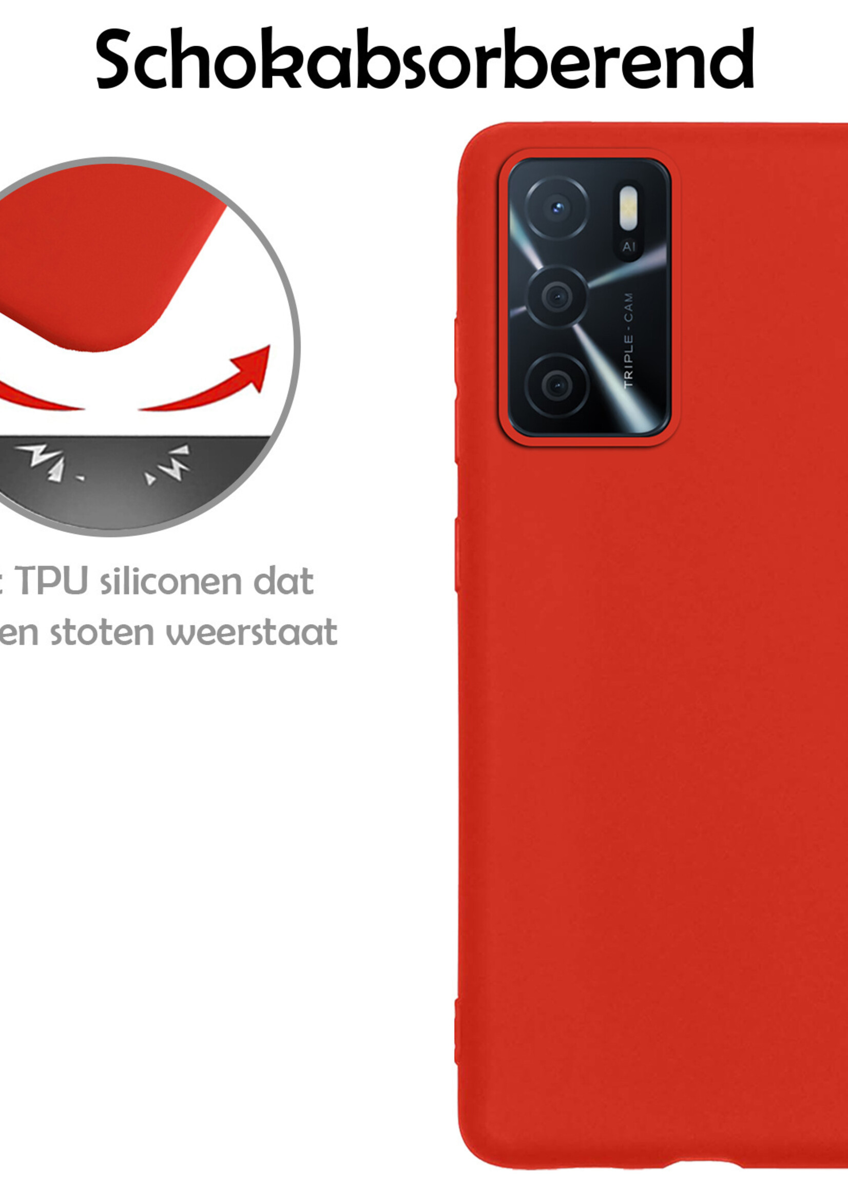 LUQ Hoesje Geschikt voor OPPO A16 Hoesje Siliconen Case Met Screenprotector - Hoes Geschikt voor OPPO A16 Hoes Siliconen - Rood