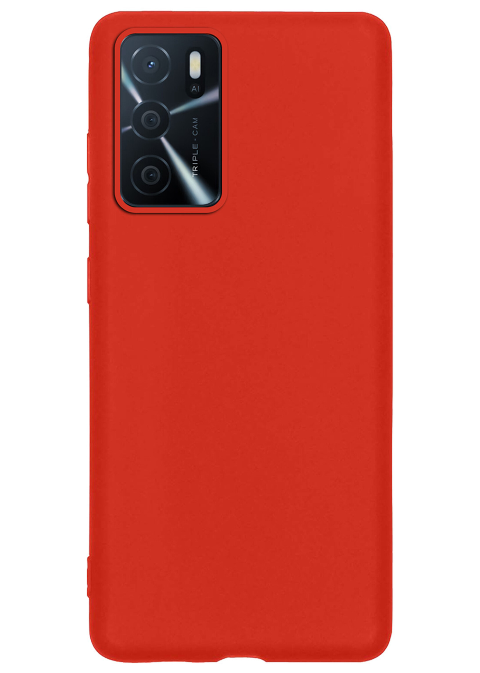 LUQ Hoesje Geschikt voor OPPO A16 Hoesje Siliconen Case Met Screenprotector - Hoes Geschikt voor OPPO A16 Hoes Siliconen - Rood