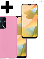 LUQ LUQ OPPO A16 Hoesje Siliconen Met Screenprotector - Lichtroze