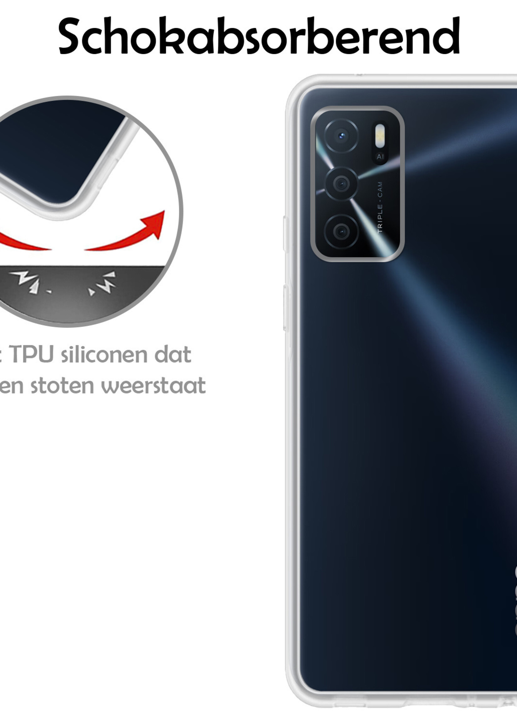 LUQ Hoesje Geschikt voor OPPO A16 Hoesje Siliconen Case Met Screenprotector - Hoes Geschikt voor OPPO A16 Hoes Siliconen - Transparant