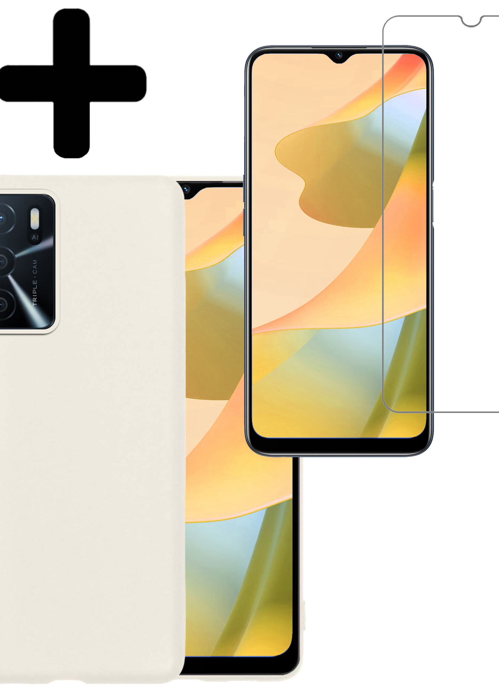 LUQ Hoesje Geschikt voor OPPO A16 Hoesje Siliconen Case Met Screenprotector - Hoes Geschikt voor OPPO A16 Hoes Siliconen - Wit