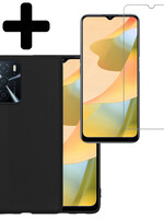 LUQ LUQ OPPO A16 Hoesje Siliconen Met Screenprotector - Zwart