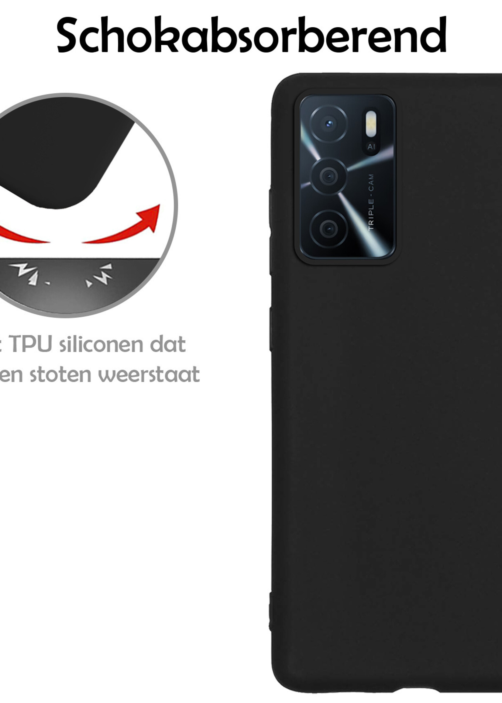 LUQ Hoesje Geschikt voor OPPO A16 Hoesje Siliconen Case Met Screenprotector - Hoes Geschikt voor OPPO A16 Hoes Siliconen - Zwart