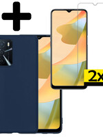LUQ LUQ OPPO A16 Hoesje Siliconen Met 2x Screenprotector - Donkerblauw