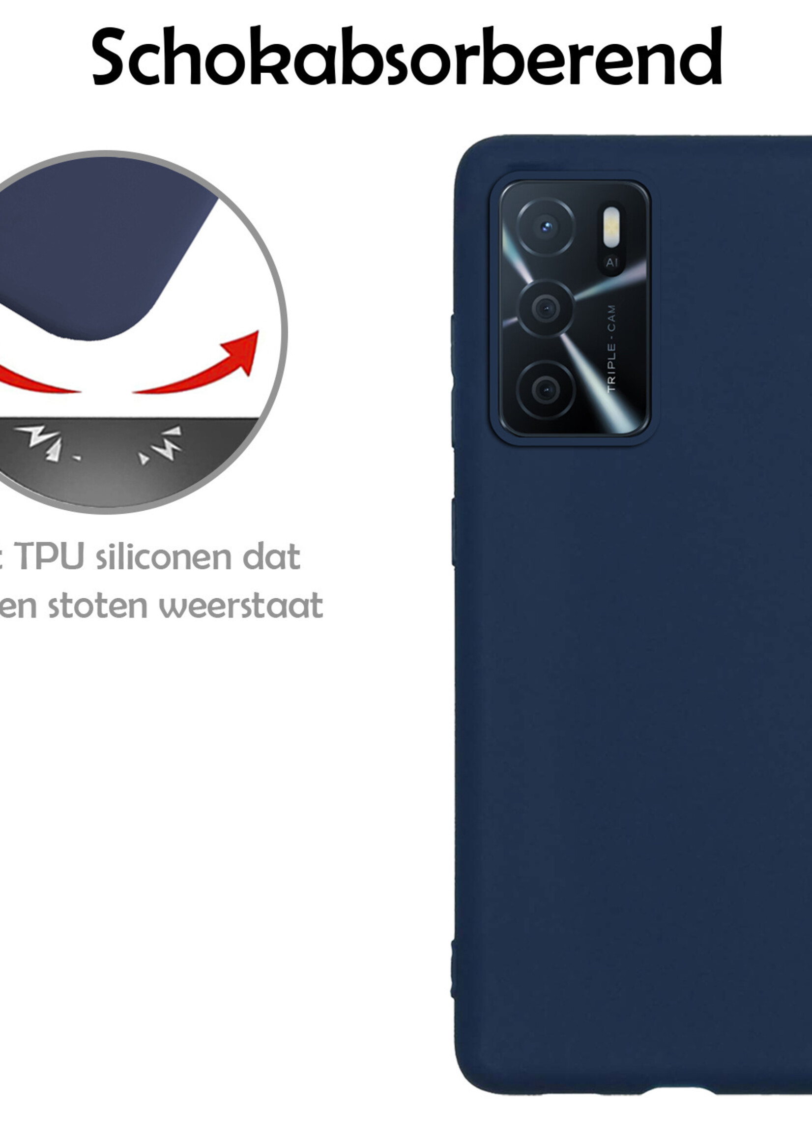 LUQ Hoesje Geschikt voor OPPO A16 Hoesje Siliconen Case Met 2x Screenprotector - Hoes Geschikt voor OPPO A16 Hoes Siliconen - Donkerblauw