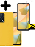 LUQ LUQ OPPO A16 Hoesje Siliconen Met 2x Screenprotector - Geel