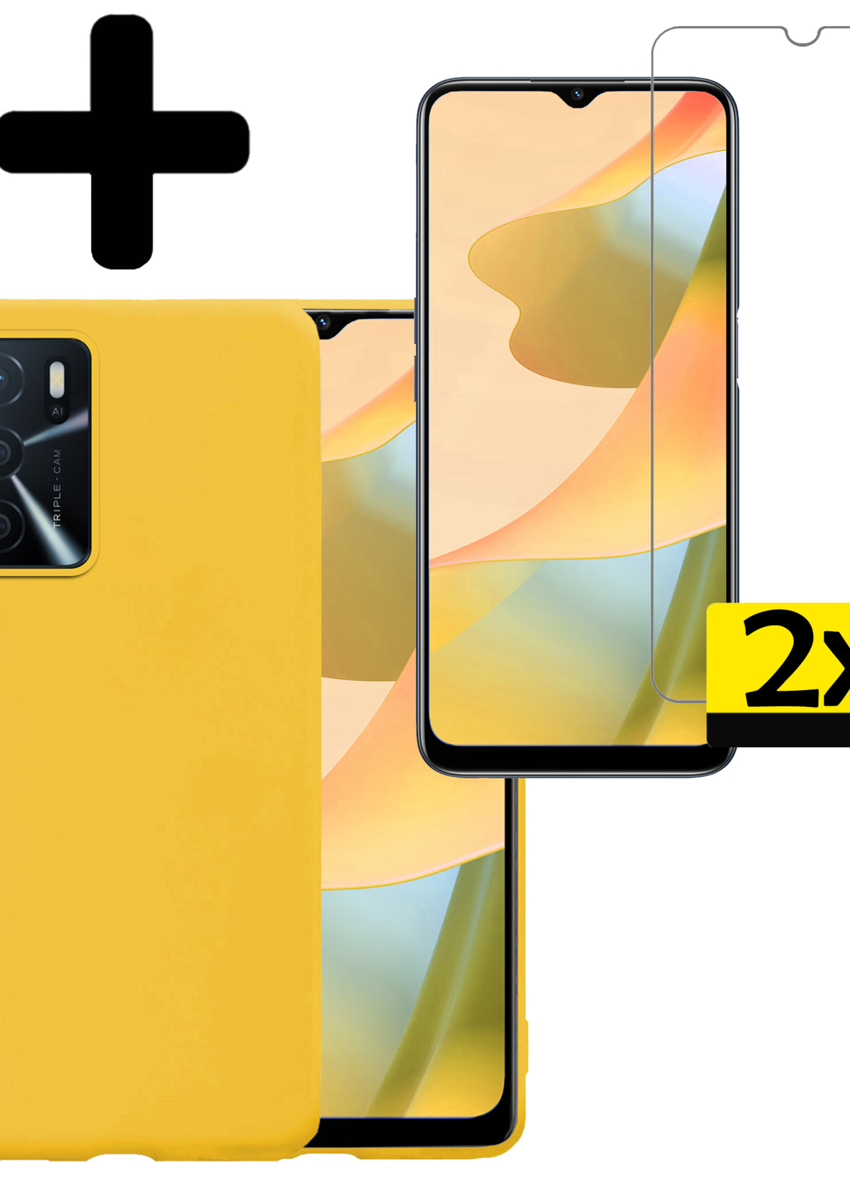 LUQ Hoesje Geschikt voor OPPO A16 Hoesje Siliconen Case Met 2x Screenprotector - Hoes Geschikt voor OPPO A16 Hoes Siliconen - Geel