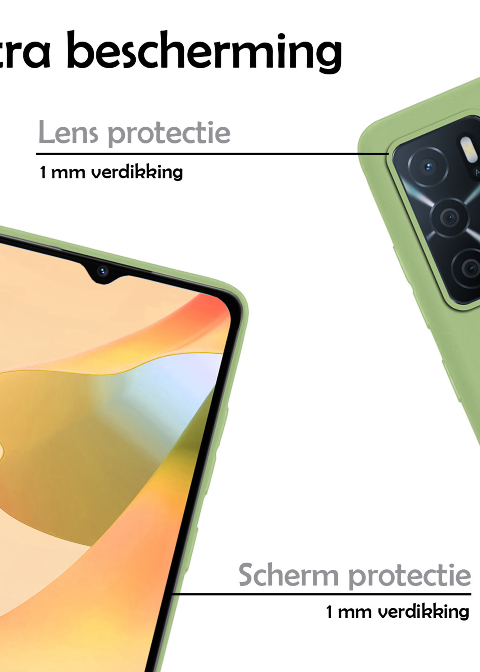 LUQ Hoesje Geschikt voor OPPO A16 Hoesje Siliconen Case Met 2x Screenprotector - Hoes Geschikt voor OPPO A16 Hoes Siliconen - Groen