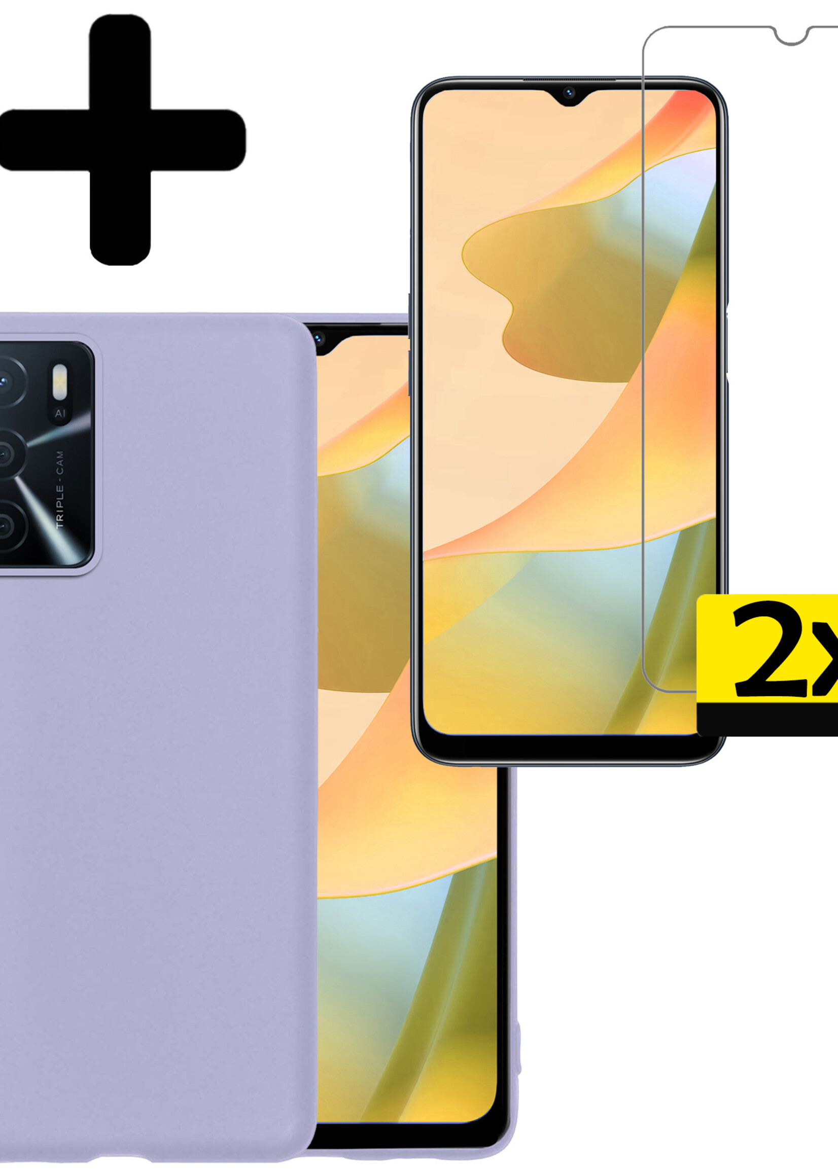 LUQ Hoesje Geschikt voor OPPO A16 Hoesje Siliconen Case Met 2x Screenprotector - Hoes Geschikt voor OPPO A16 Hoes Siliconen - Lila