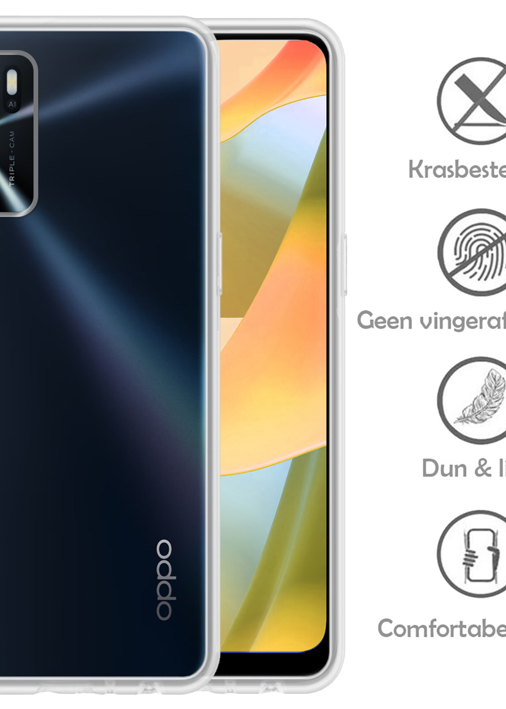 LUQ Hoesje Geschikt voor OPPO A16 Hoesje Siliconen Case Met 2x Screenprotector - Hoes Geschikt voor OPPO A16 Hoes Siliconen - Transparant