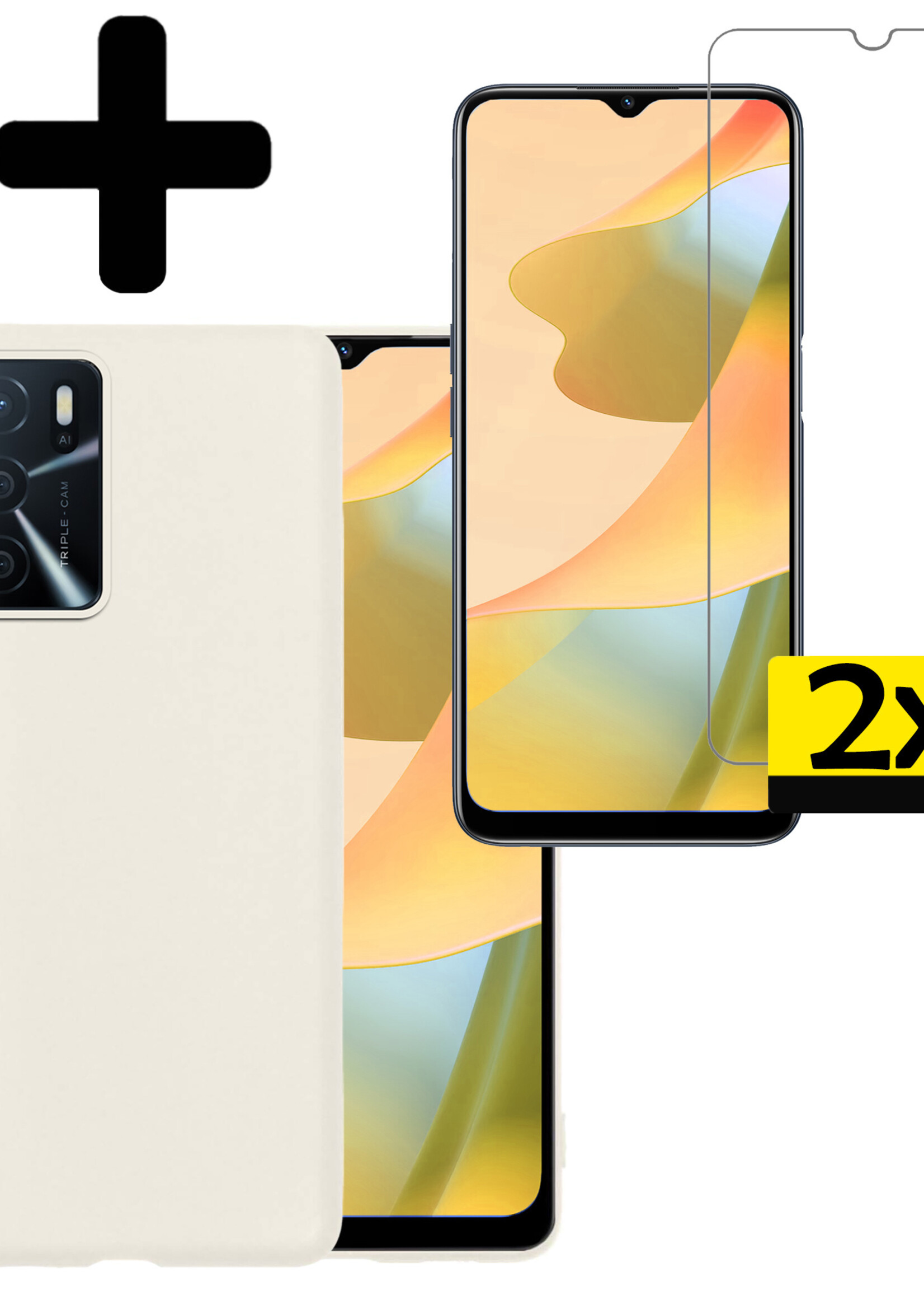LUQ Hoesje Geschikt voor OPPO A16 Hoesje Siliconen Case Met 2x Screenprotector - Hoes Geschikt voor OPPO A16 Hoes Siliconen - Wit