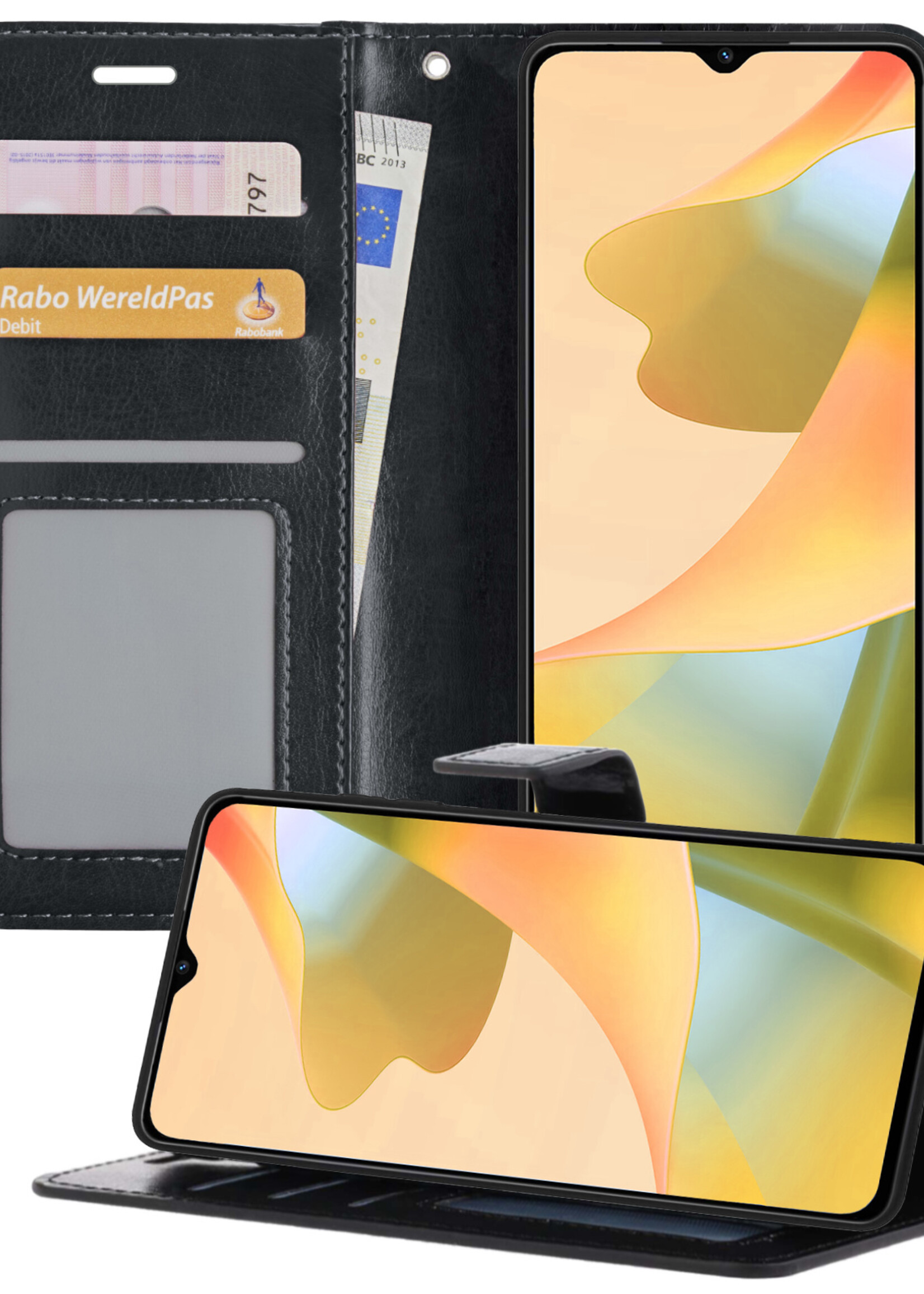 LUQ Hoesje Geschikt voor OPPO A16 Hoesje Book Case Hoes Wallet Cover - Hoes Geschikt voor OPPO A16 Hoesje Bookcase Hoes - Zwart