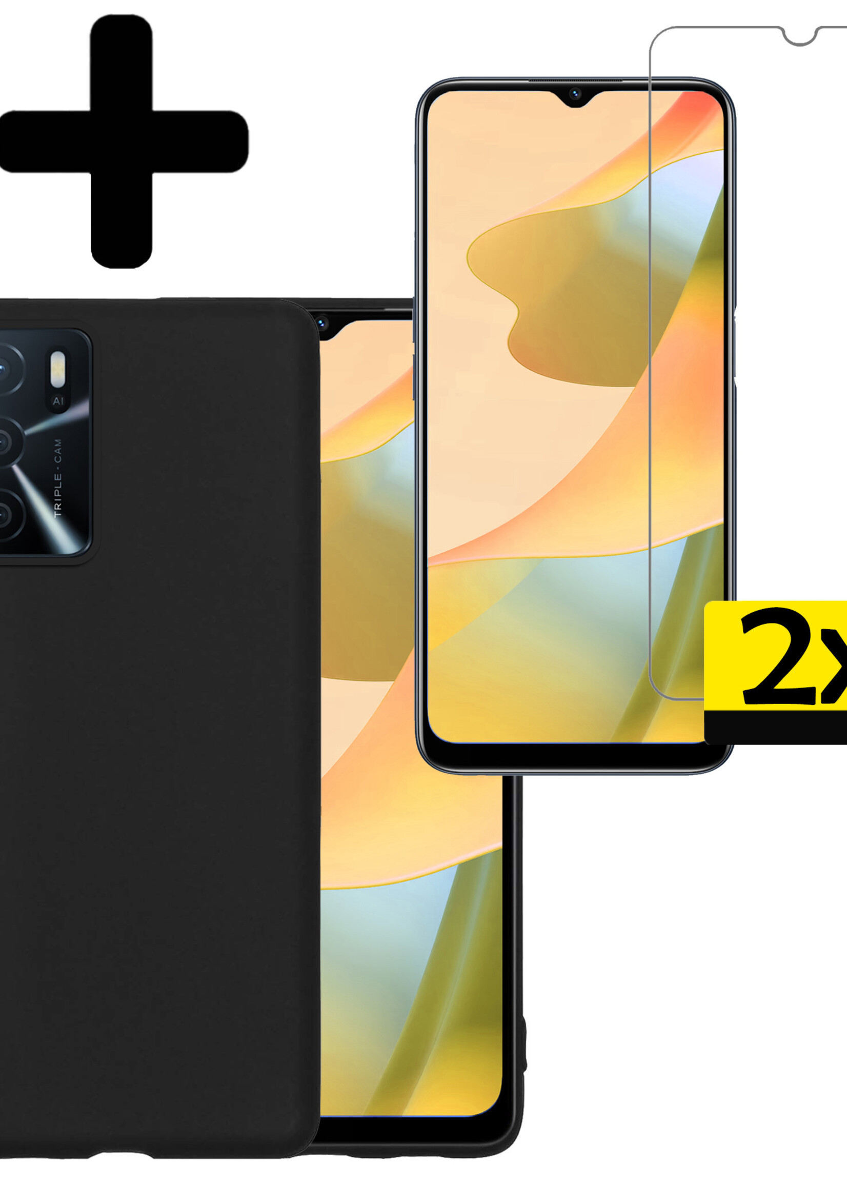LUQ Hoesje Geschikt voor OPPO A16 Hoesje Siliconen Case Met 2x Screenprotector - Hoes Geschikt voor OPPO A16 Hoes Siliconen - Zwart