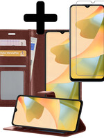 LUQ LUQ OPPO A16 Hoesje Bookcase Bruin Met Screenprotector