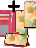 LUQ LUQ OPPO A16 Hoesje Bookcase Donkerroze Met Screenprotector