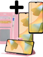 LUQ LUQ OPPO A16 Hoesje Bookcase Lichtroze Met Screenprotector