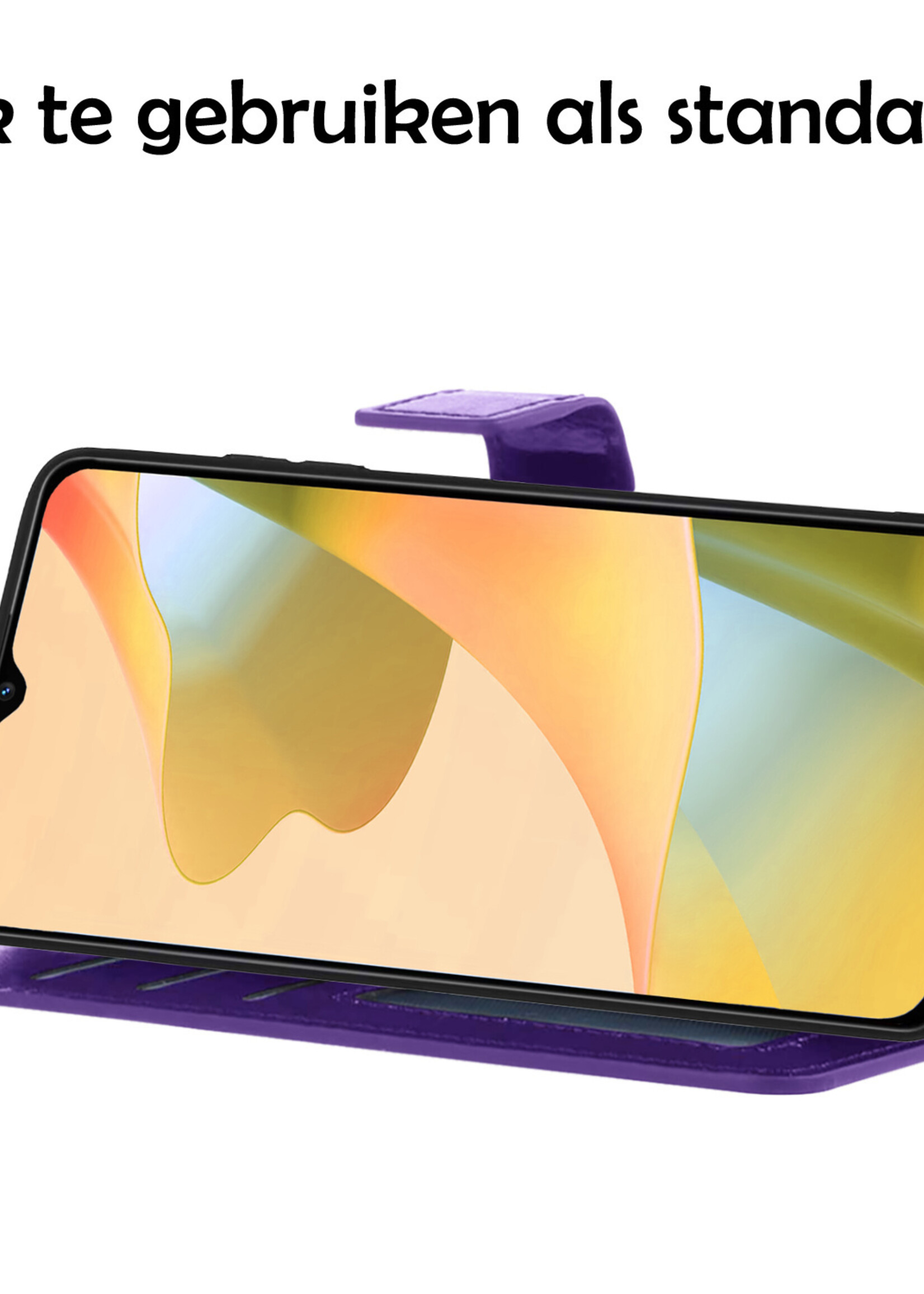 LUQ Hoesje Geschikt voor OPPO A16 Hoesje Book Case Hoes Wallet Cover Met Screenprotector - Hoes Geschikt voor OPPO A16 Hoesje Bookcase Hoes - Paars