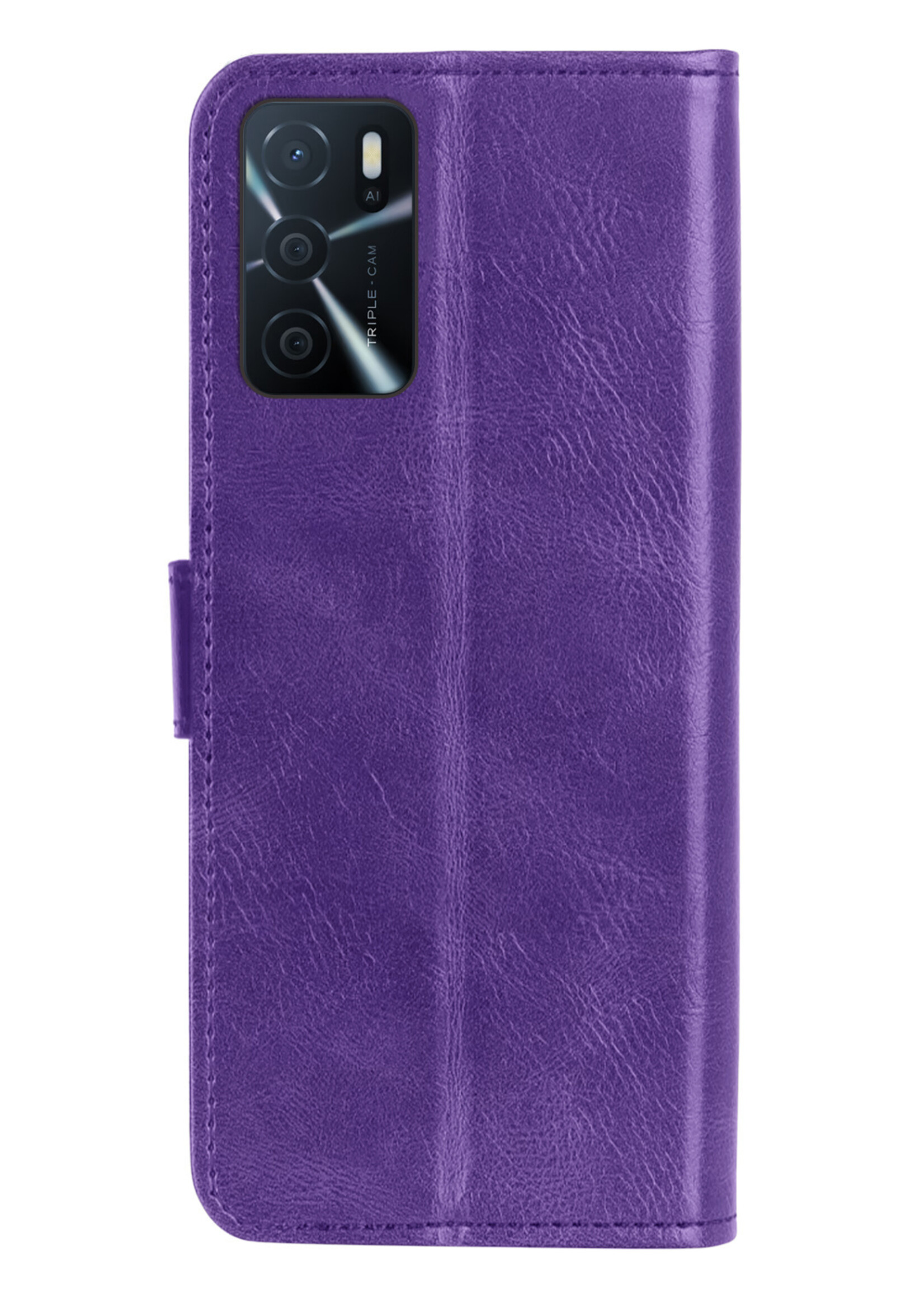 LUQ Hoesje Geschikt voor OPPO A16 Hoesje Book Case Hoes Wallet Cover Met Screenprotector - Hoes Geschikt voor OPPO A16 Hoesje Bookcase Hoes - Paars