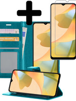 LUQ LUQ OPPO A16 Hoesje Bookcase Turquoise Met Screenprotector