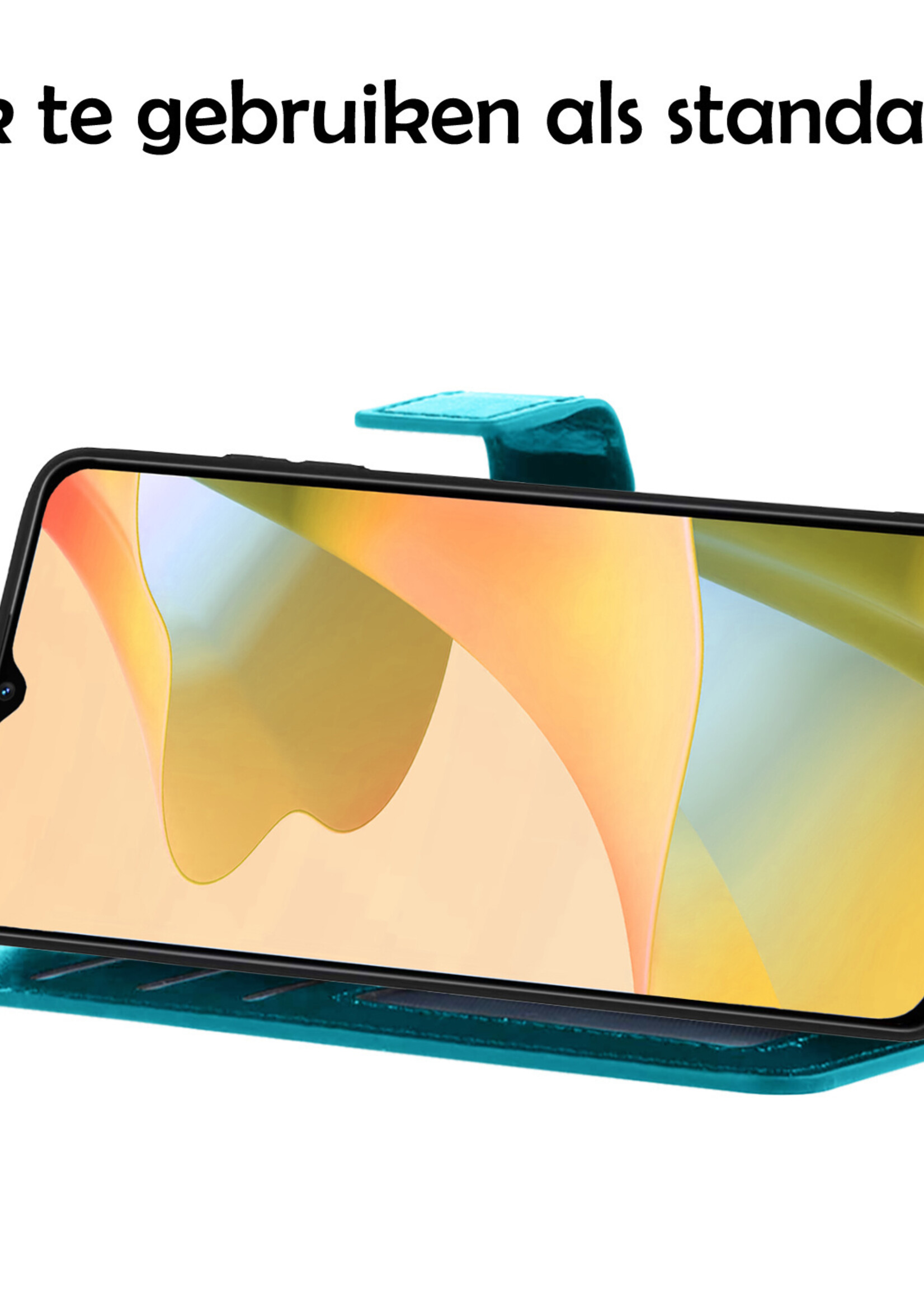 LUQ Hoesje Geschikt voor OPPO A16 Hoesje Book Case Hoes Wallet Cover Met Screenprotector - Hoes Geschikt voor OPPO A16 Hoesje Bookcase Hoes - Turquoise