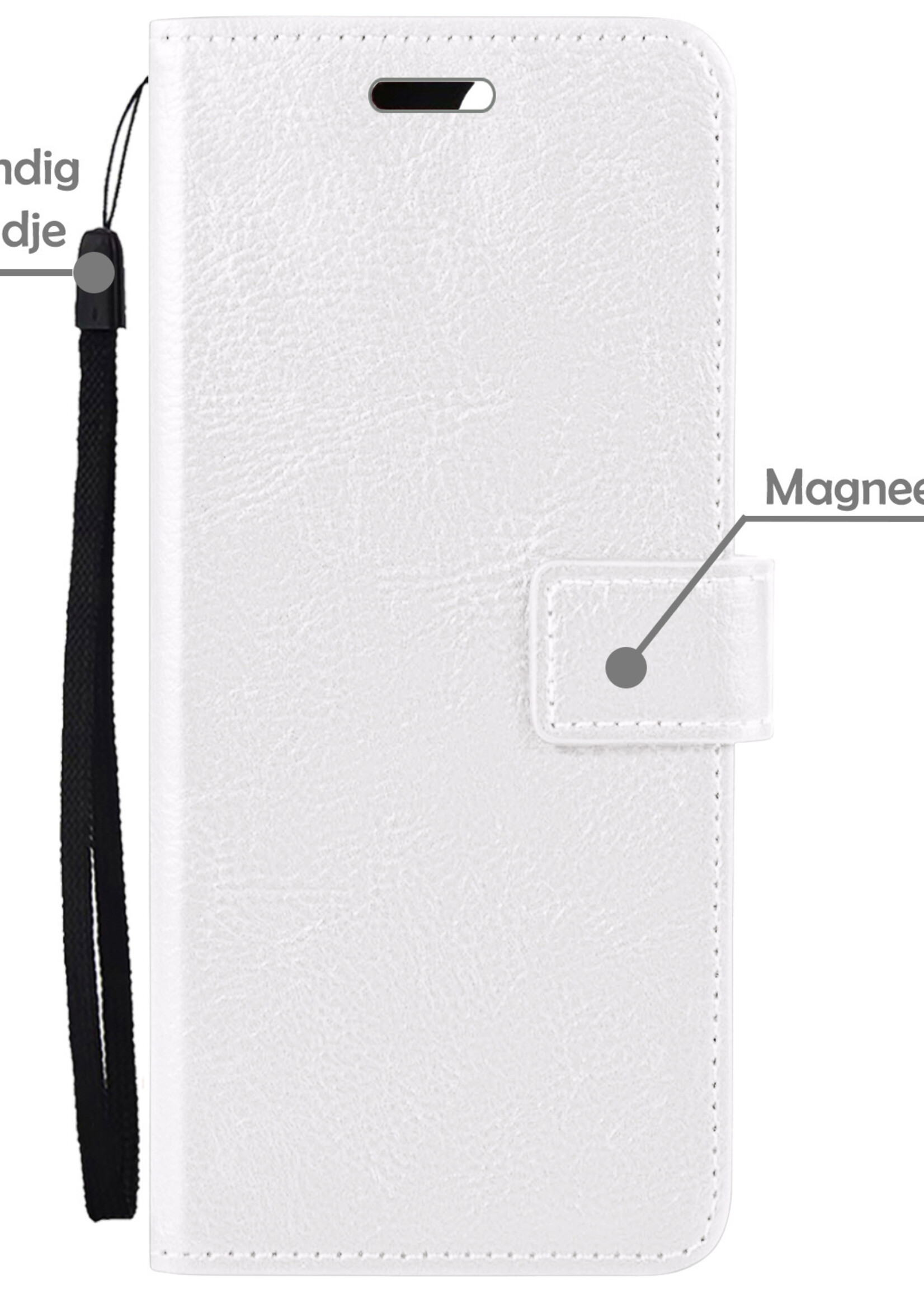 LUQ Hoesje Geschikt voor OPPO A16 Hoesje Book Case Hoes Wallet Cover Met Screenprotector - Hoes Geschikt voor OPPO A16 Hoesje Bookcase Hoes - Wit