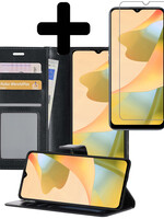 LUQ LUQ OPPO A16 Hoesje Bookcase Zwart Met Screenprotector
