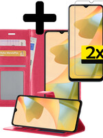 LUQ LUQ OPPO A16 Hoesje Bookcase Donkerroze Met 2x Screenprotector
