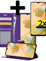 LUQ LUQ OPPO A16 Hoesje Bookcase Paars Met 2x Screenprotector