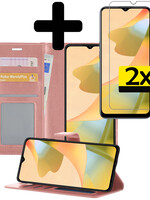 LUQ LUQ OPPO A16 Hoesje Bookcase Rose Goud Met 2x Screenprotector