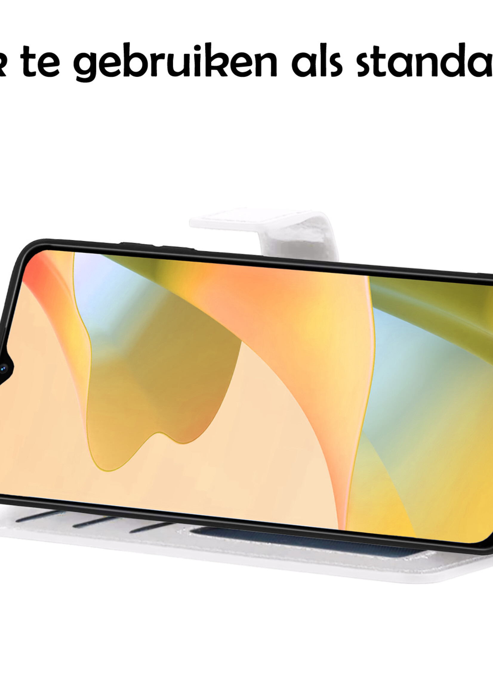 LUQ Hoesje Geschikt voor OPPO A16 Hoesje Book Case Hoes Wallet Cover Met 2x Screenprotector - Hoes Geschikt voor OPPO A16 Hoesje Bookcase Hoes - Wit