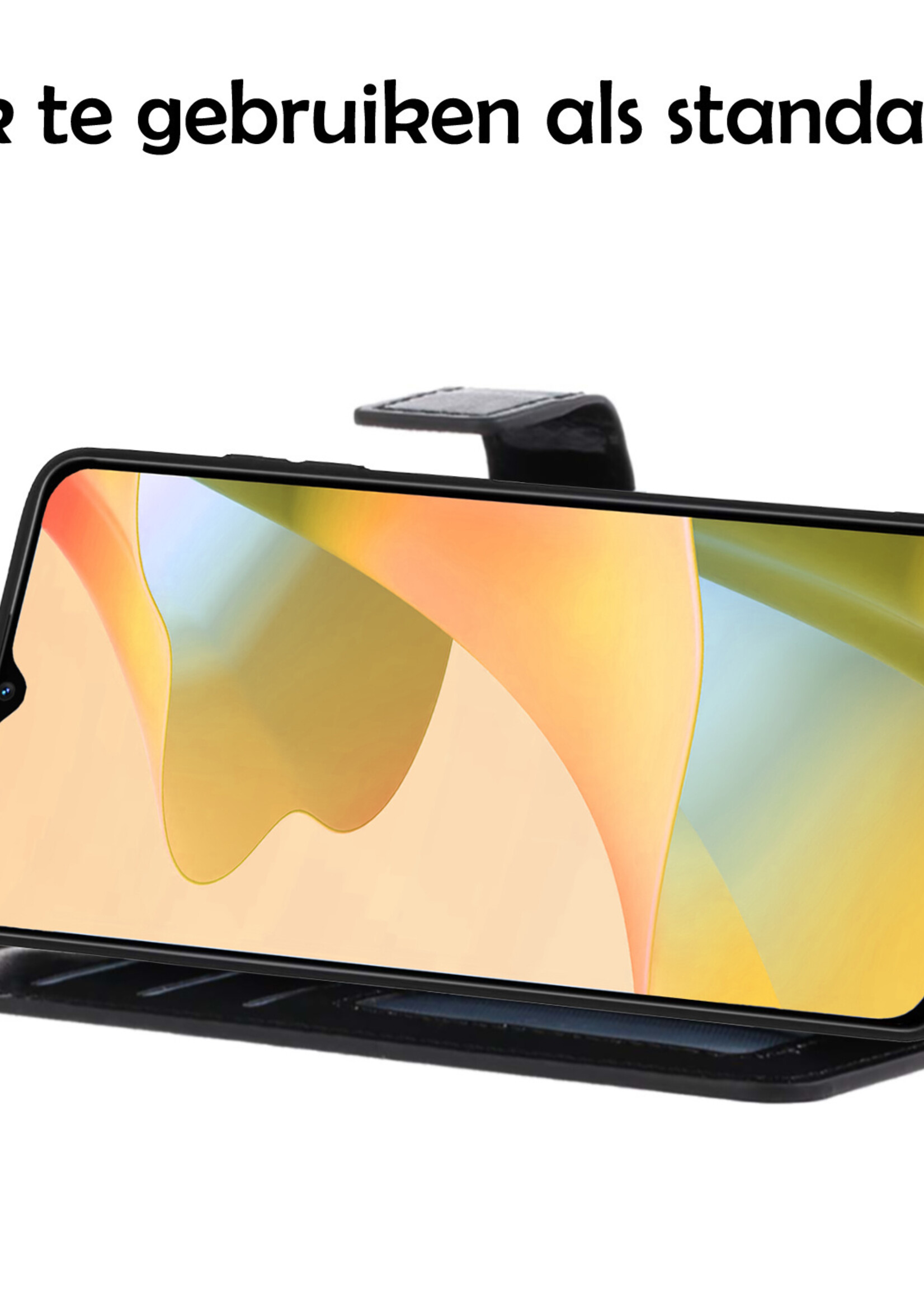 LUQ Hoesje Geschikt voor OPPO A16 Hoesje Book Case Hoes Wallet Cover Met 2x Screenprotector - Hoes Geschikt voor OPPO A16 Hoesje Bookcase Hoes - Zwart