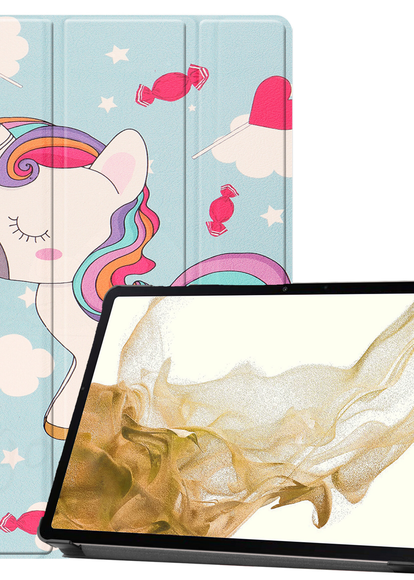 LUQ Hoes Geschikt voor Samsung Galaxy Tab S8 Hoes Luxe Hoesje Book Case - Hoesje Geschikt voor Samsung Tab S8 Hoes Cover - Eenhoorn