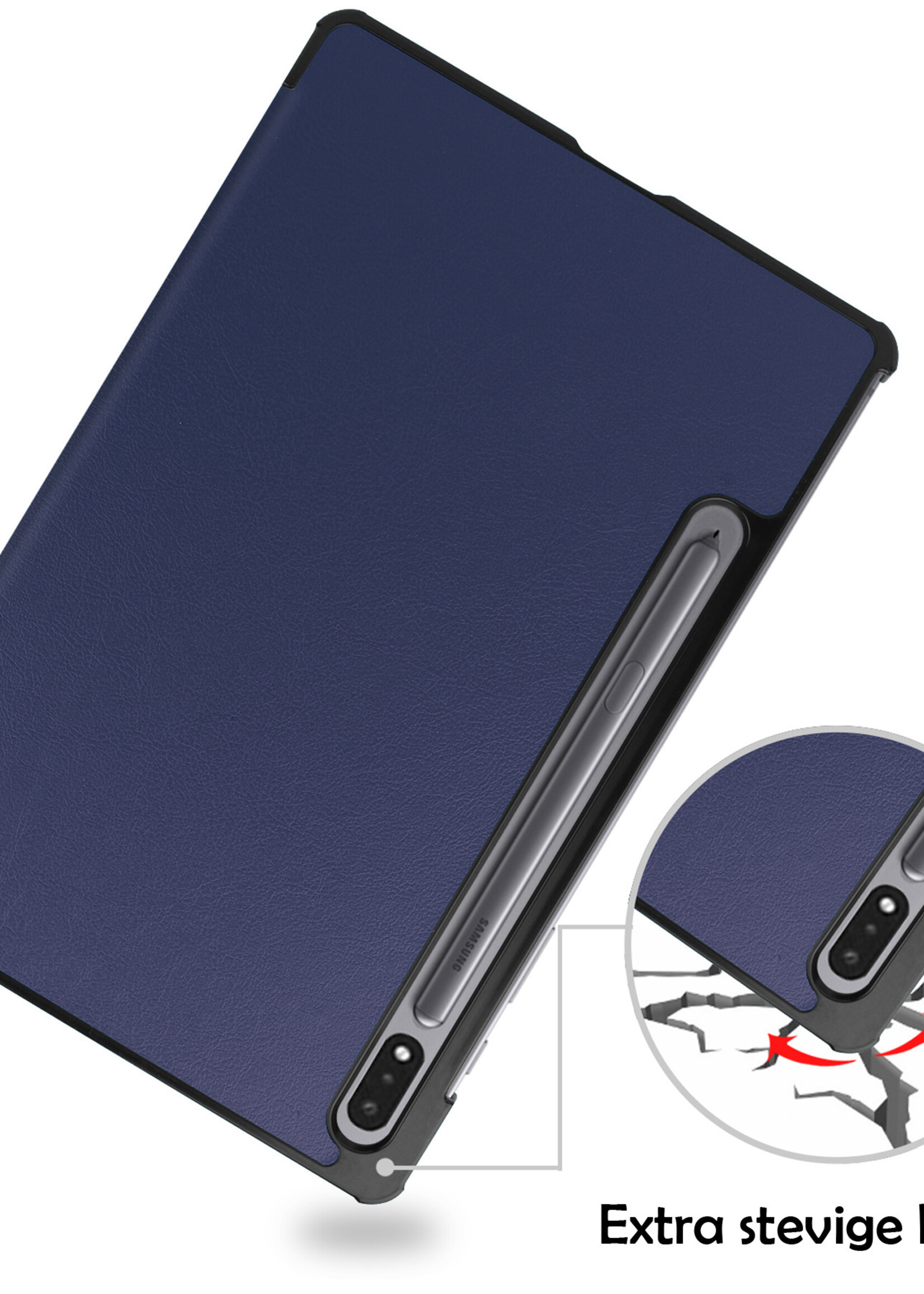 LUQ Hoes Geschikt voor Samsung Galaxy Tab S8 Hoes Luxe Hoesje Book Case Met Screenprotector - Hoesje Geschikt voor Samsung Tab S8 Hoes Cover - Donkerblauw