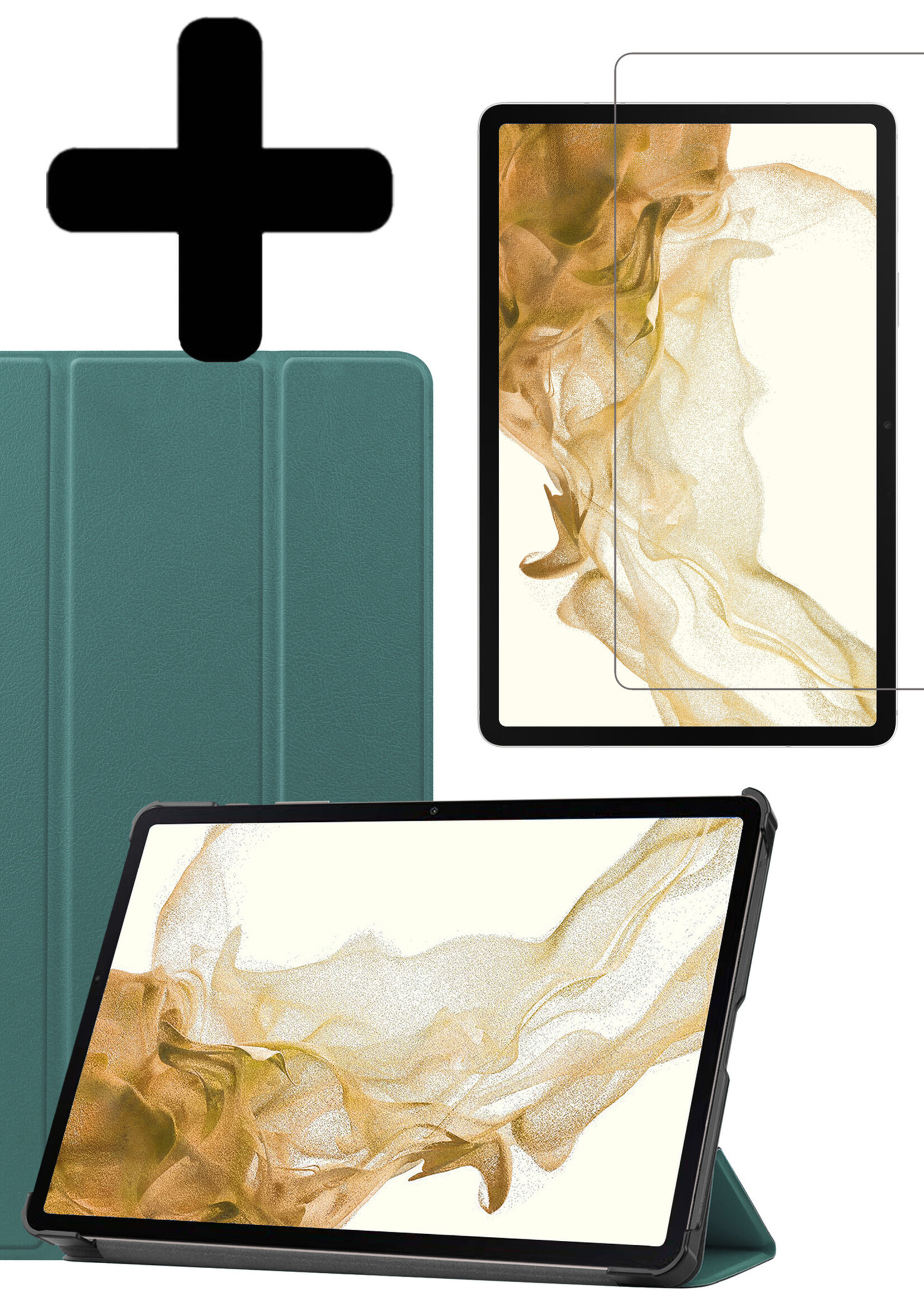 LUQ Hoes Geschikt voor Samsung Galaxy Tab S8 Hoes Luxe Hoesje Book Case Met Screenprotector - Hoesje Geschikt voor Samsung Tab S8 Hoes Cover - Donkergroen