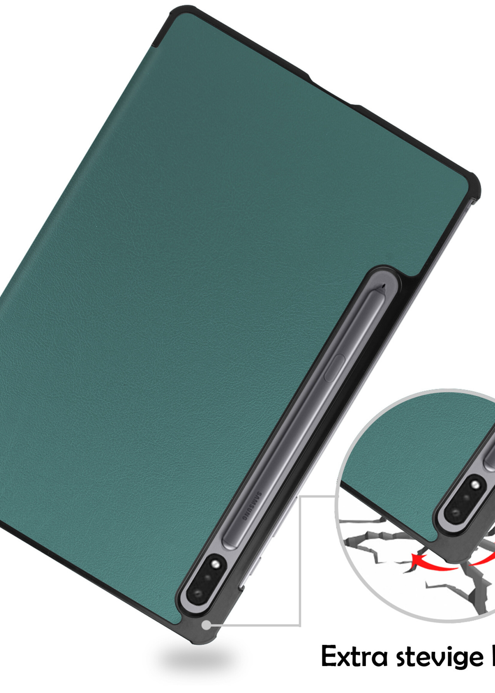 LUQ Hoes Geschikt voor Samsung Galaxy Tab S8 Hoes Luxe Hoesje Book Case Met Screenprotector - Hoesje Geschikt voor Samsung Tab S8 Hoes Cover - Donkergroen