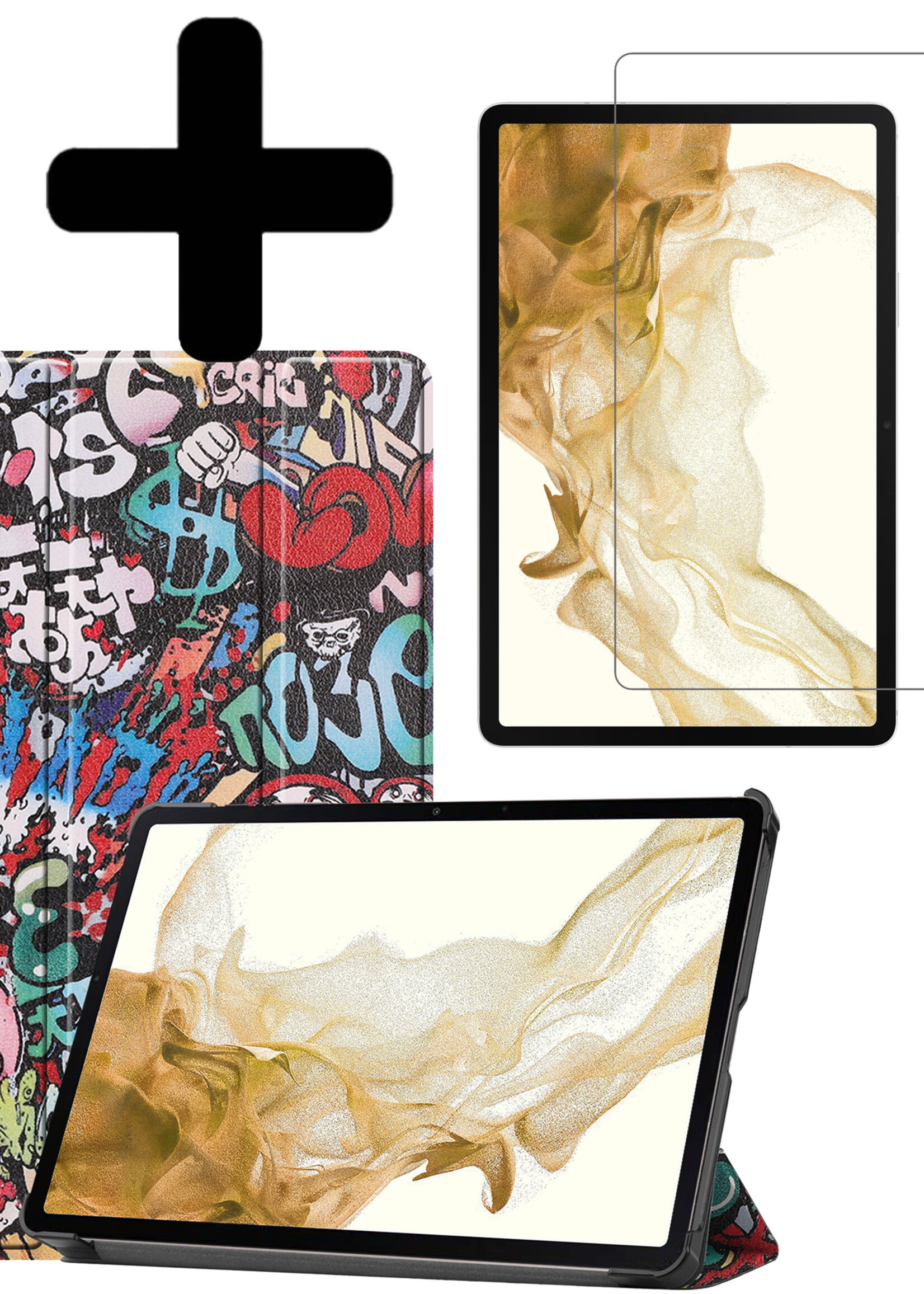 LUQ Hoes Geschikt voor Samsung Galaxy Tab S8 Hoes Luxe Hoesje Book Case Met Screenprotector - Hoesje Geschikt voor Samsung Tab S8 Hoes Cover - Graffity