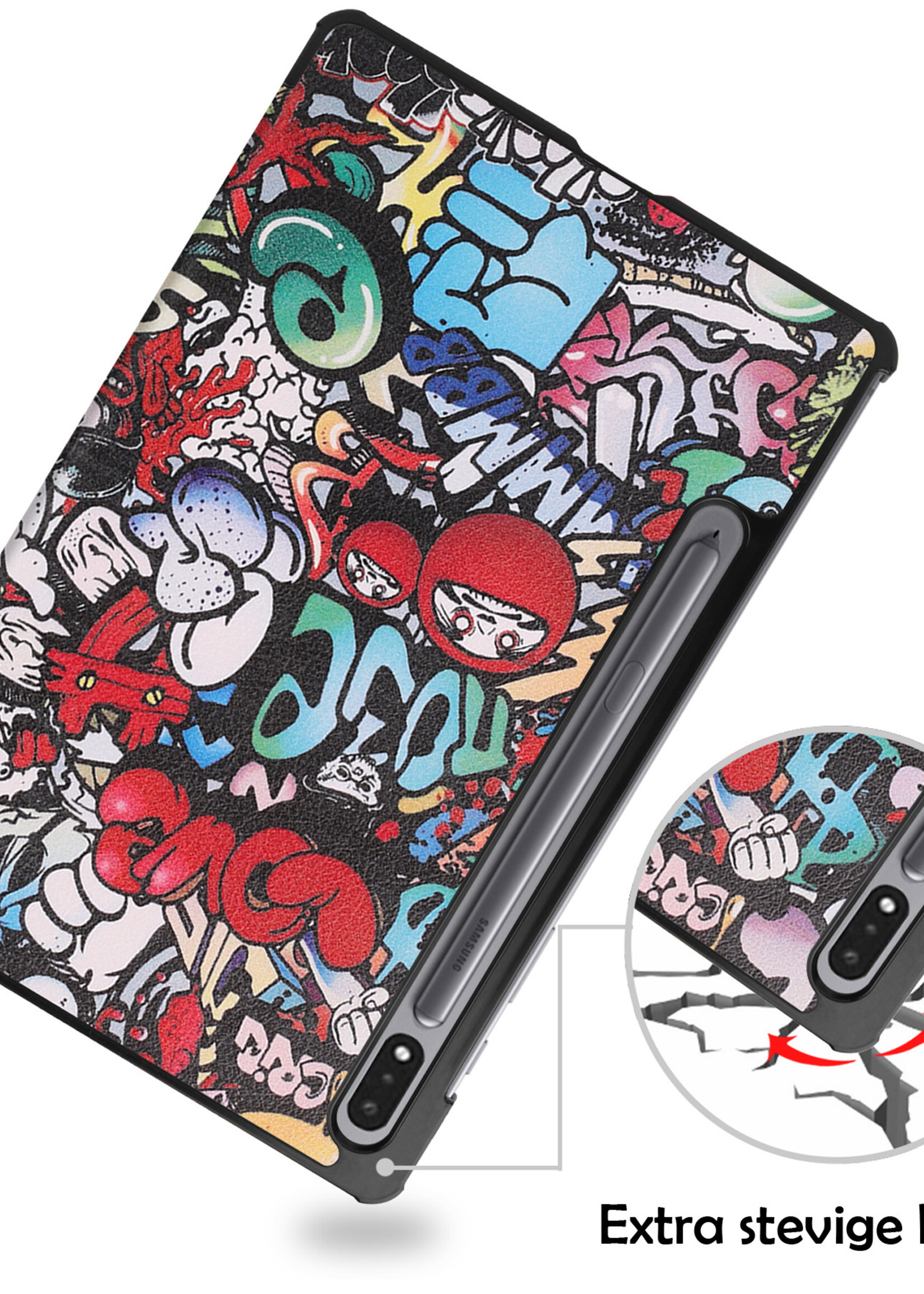 LUQ Hoes Geschikt voor Samsung Galaxy Tab S8 Hoes Luxe Hoesje Book Case Met Screenprotector - Hoesje Geschikt voor Samsung Tab S8 Hoes Cover - Graffity