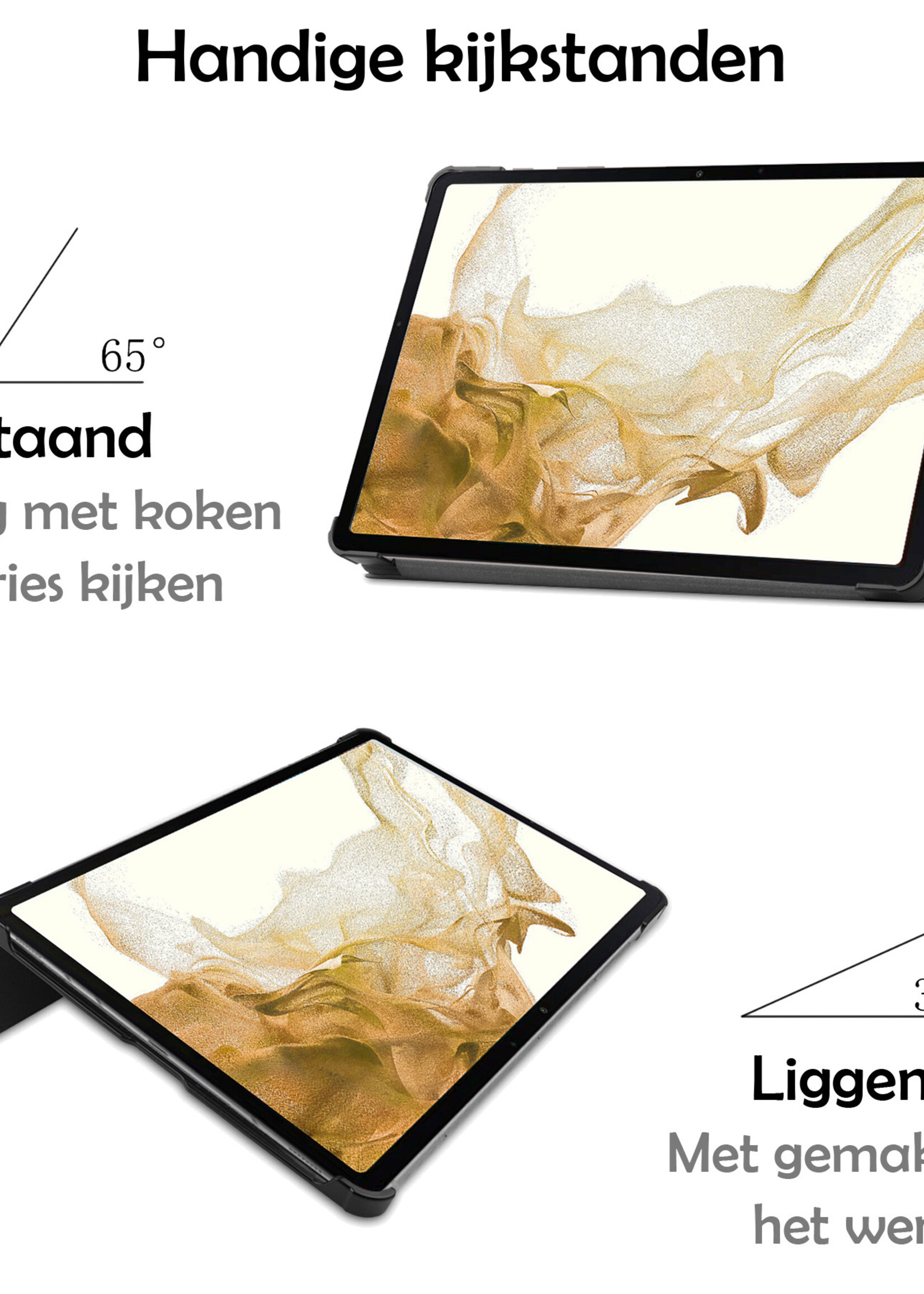 LUQ Hoes Geschikt voor Samsung Galaxy Tab S8 Hoes Luxe Hoesje Book Case Met Screenprotector - Hoesje Geschikt voor Samsung Tab S8 Hoes Cover - Grijs