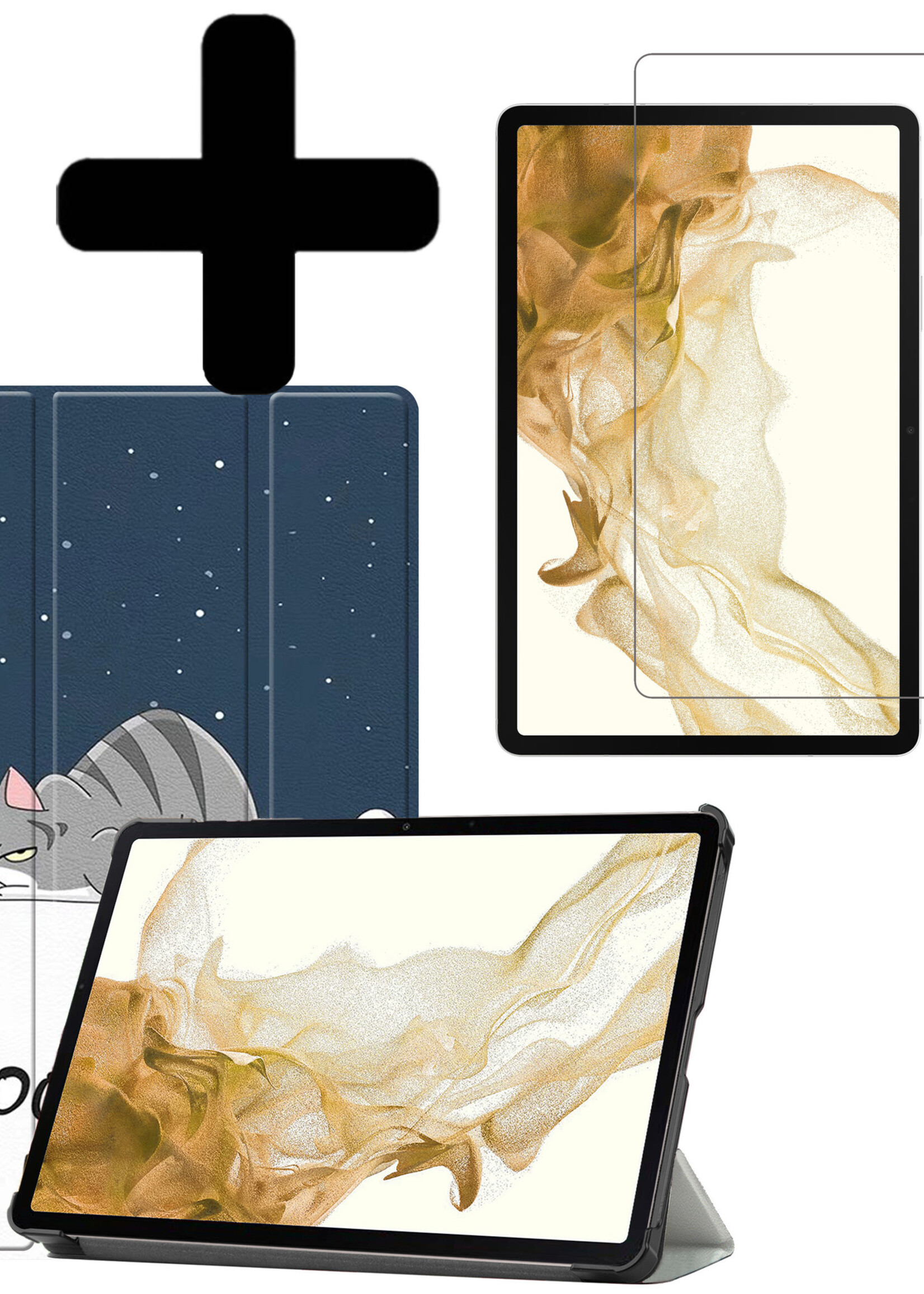 LUQ Hoes Geschikt voor Samsung Galaxy Tab S8 Hoes Luxe Hoesje Book Case Met Screenprotector - Hoesje Geschikt voor Samsung Tab S8 Hoes Cover - Kat