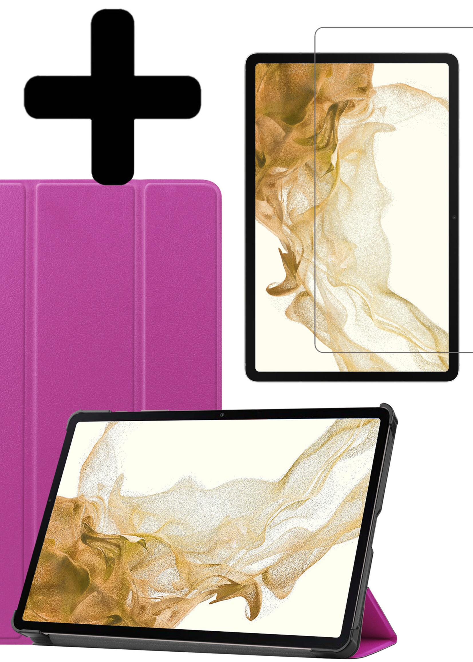 LUQ Hoes Geschikt voor Samsung Galaxy Tab S8 Hoes Luxe Hoesje Book Case Met Screenprotector - Hoesje Geschikt voor Samsung Tab S8 Hoes Cover - Paars