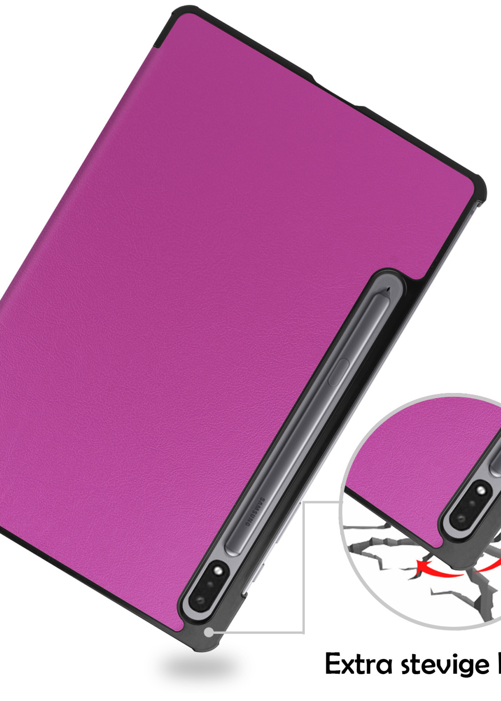 LUQ Hoes Geschikt voor Samsung Galaxy Tab S8 Hoes Luxe Hoesje Book Case Met Screenprotector - Hoesje Geschikt voor Samsung Tab S8 Hoes Cover - Paars