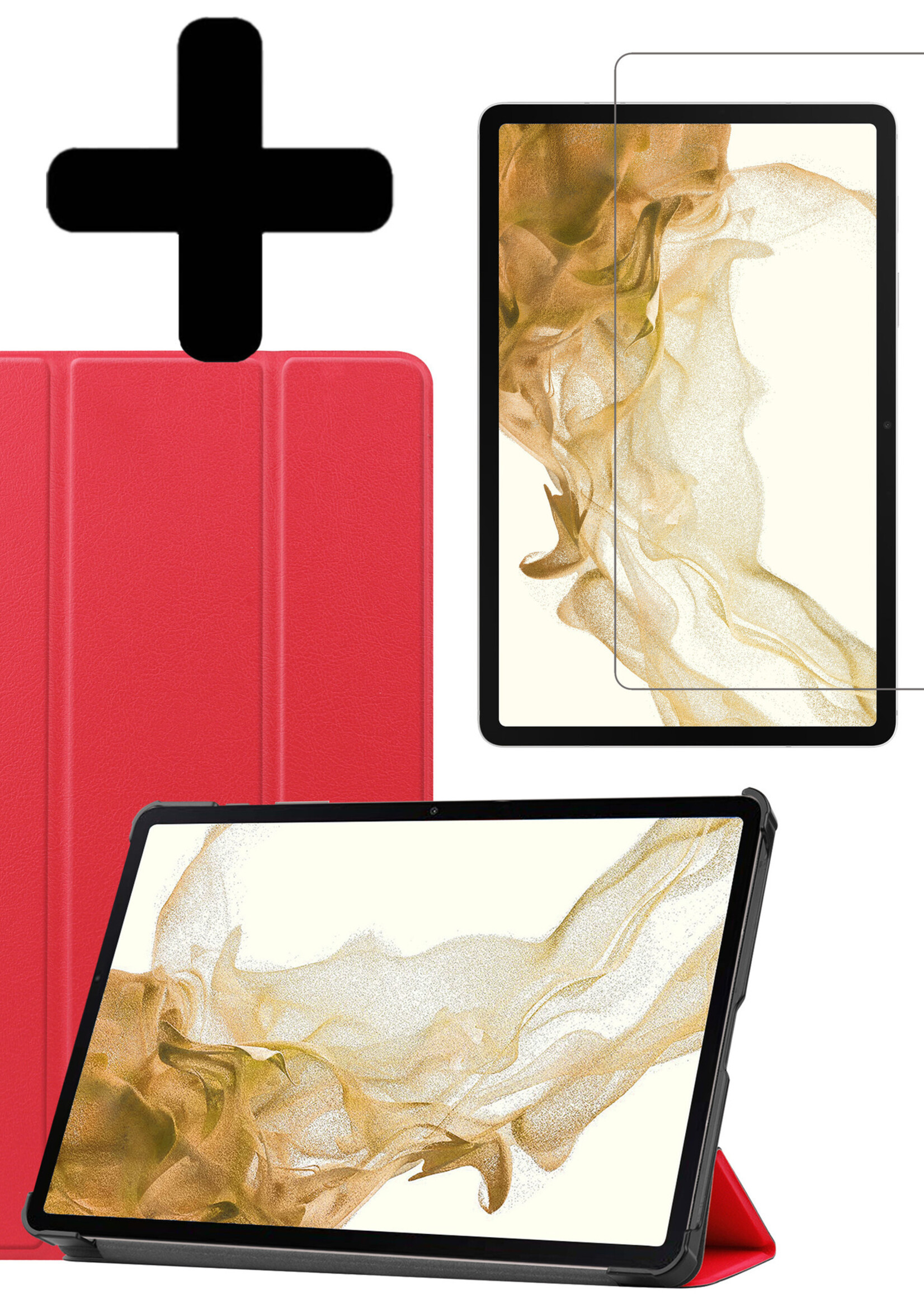 LUQ Hoes Geschikt voor Samsung Galaxy Tab S8 Hoes Luxe Hoesje Book Case Met Screenprotector - Hoesje Geschikt voor Samsung Tab S8 Hoes Cover - Rood
