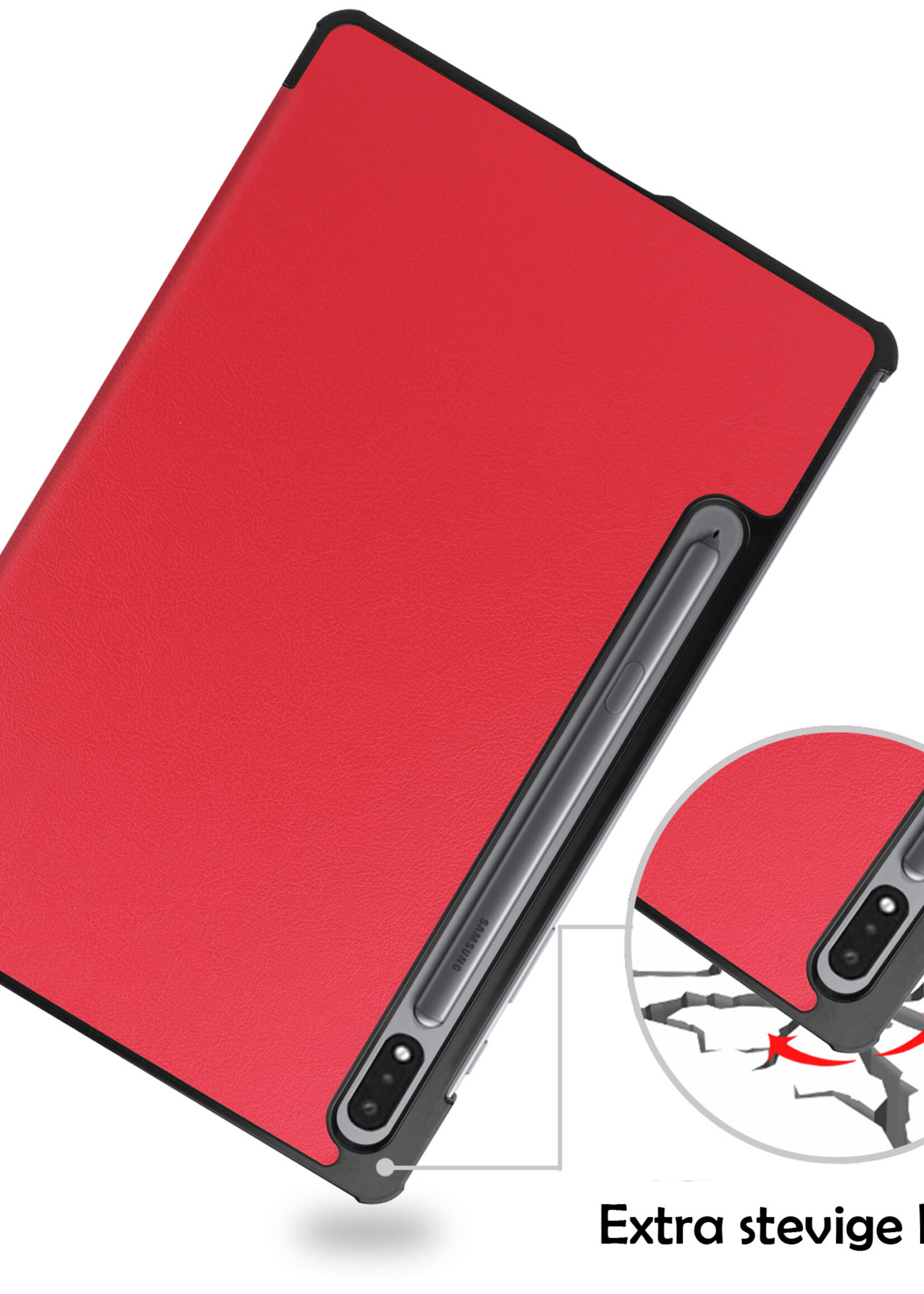 LUQ Hoes Geschikt voor Samsung Galaxy Tab S8 Hoes Luxe Hoesje Book Case Met Screenprotector - Hoesje Geschikt voor Samsung Tab S8 Hoes Cover - Rood